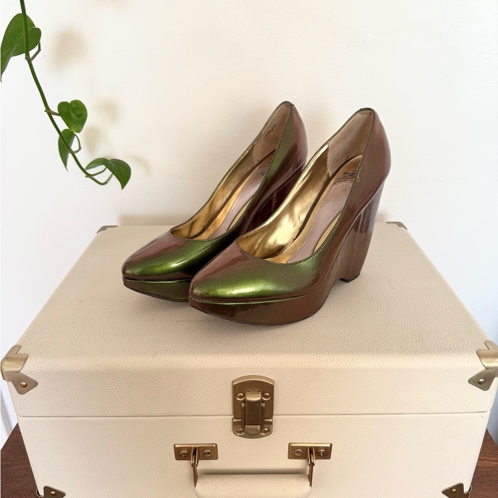 Vintage Hale Bob Holographic Leather Wedge Heels